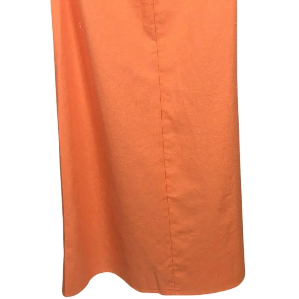 Commense Halter Maxi Dress Womens XSmall NEW Orange Linen Pleated Party Cocktail